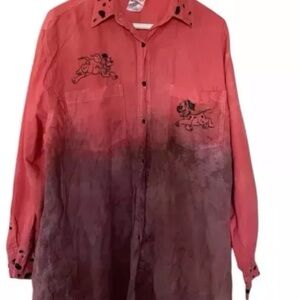 Vintage Disney Store 101 Dalmatians Linen Button Down Ombré Long Sleeve M